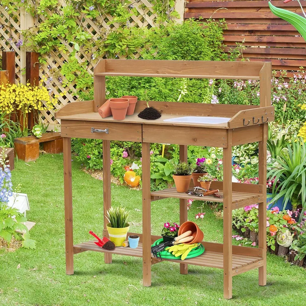 Pflanztisch mit Wanne Tannenholz H112cm Natur