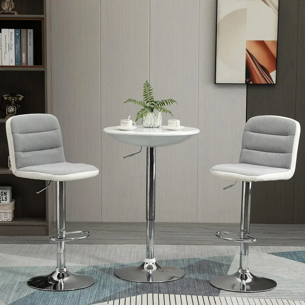 Bartisch moderner Esstisch Schreibtisch Höhenverstellung Metall ABS-Lackierung Weiß Ø61 x 76-97 cm