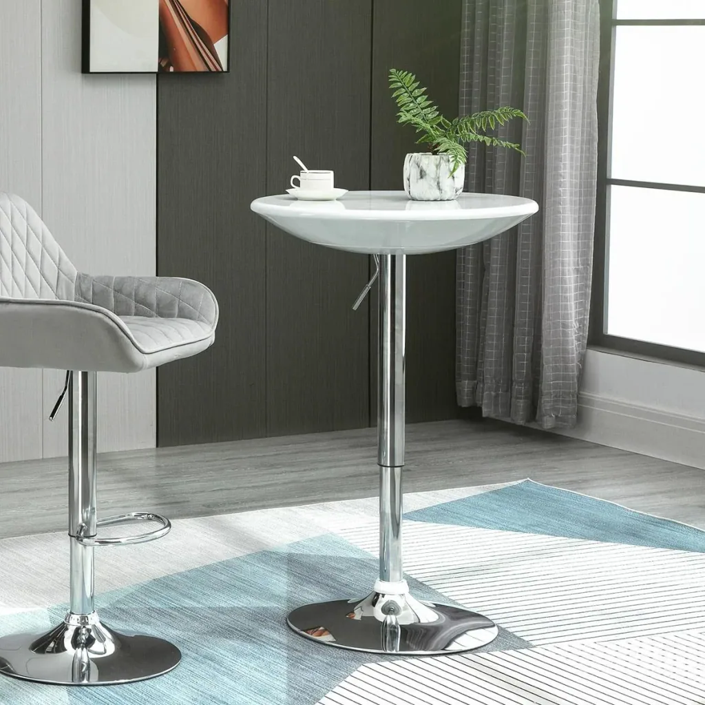 Bartisch moderner Esstisch Schreibtisch Höhenverstellung Metall ABS-Lackierung Weiß Ø61 x 76-97 cm