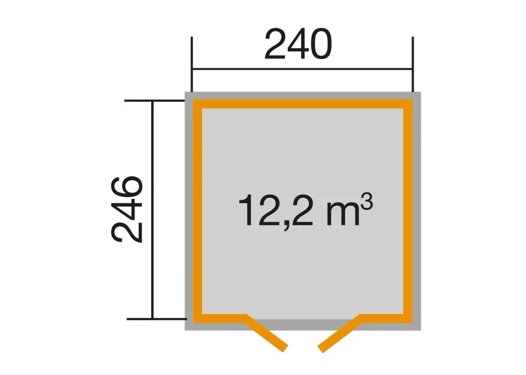 Schwedenhaus Gr. 3, L x B x H 277 x 286 x 230 cm, sägerauh, anthrazit, breite Doppeltür und Fenster
