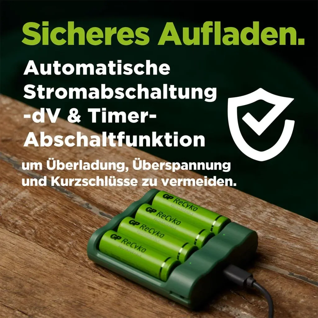 Ladegerät mit Docking Station, LCD Ladestandsanzeige für 4 AA/AAA NiMH Akkus inkl. 4 ReCyko Mignon(AA)NiMH Akkus 2100mAh