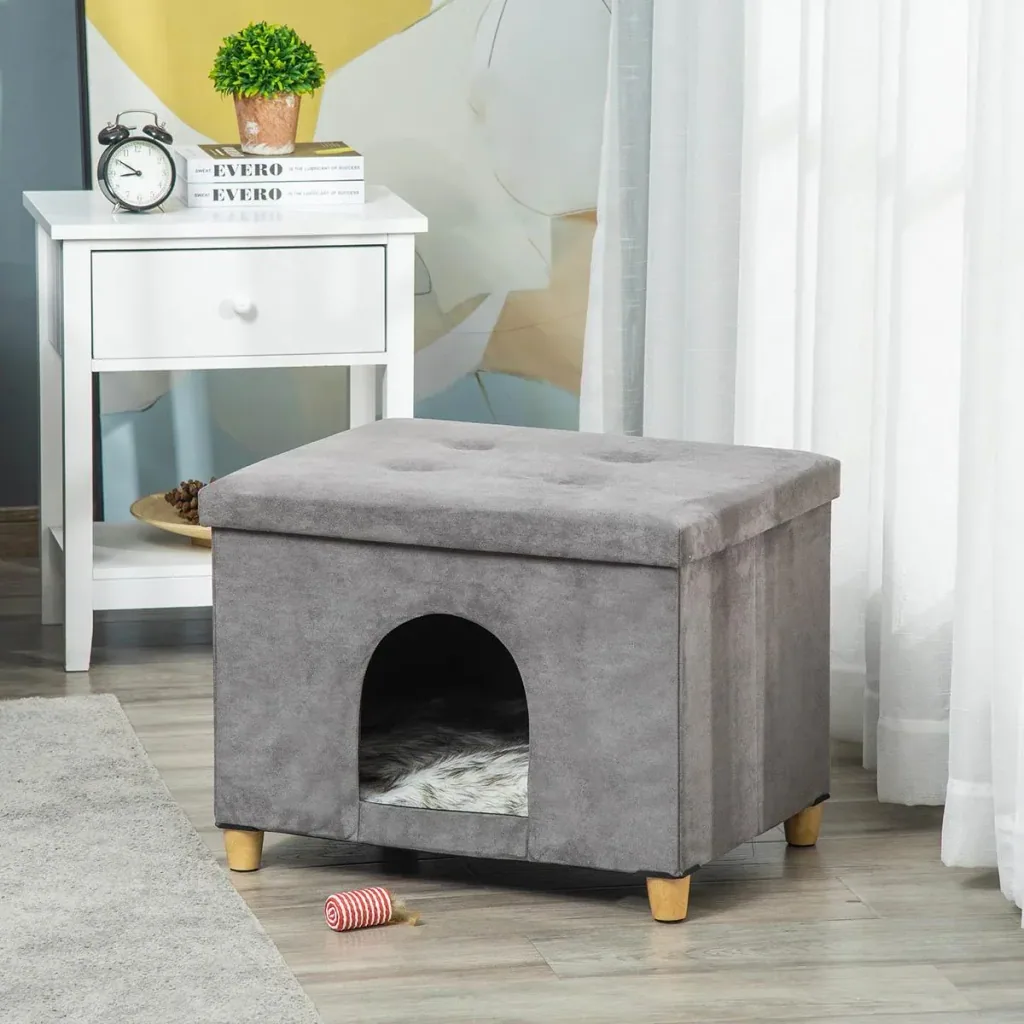 2-in1 Katzenhaus und Ottomane - Grau - 60 x 45 x 44,5 cm