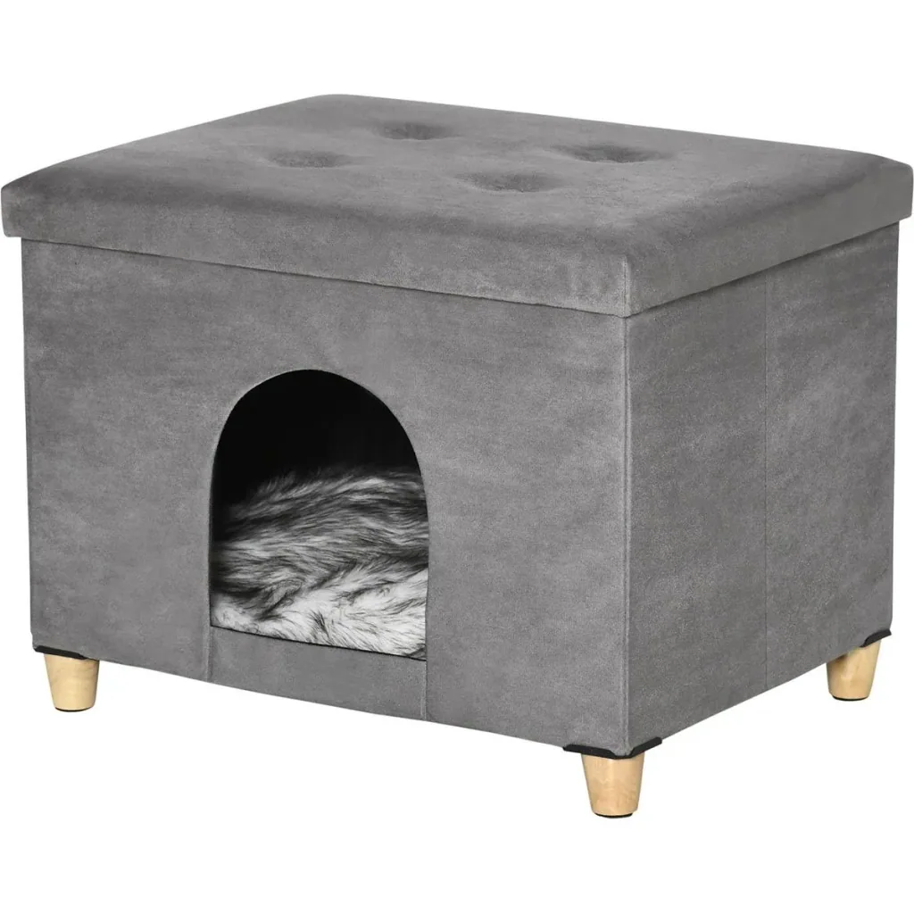2-in1 Katzenhaus und Ottomane - Grau - 60 x 45 x 44,5 cm