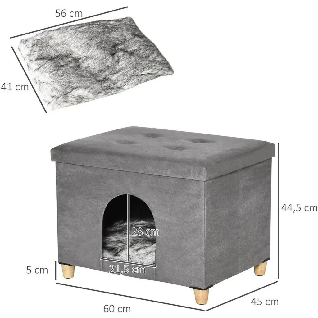 2-in1 Katzenhaus und Ottomane - Grau - 60 x 45 x 44,5 cm