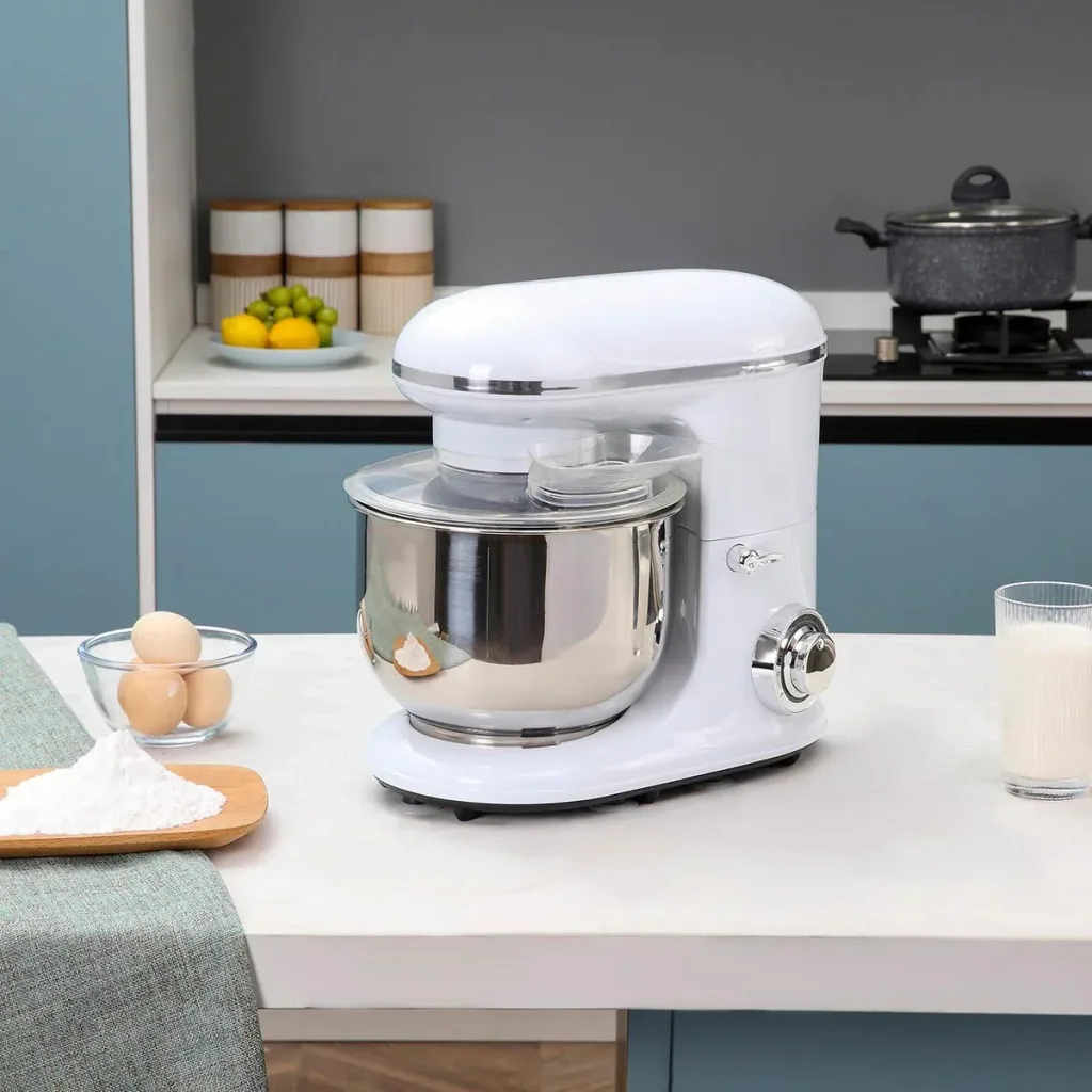 elektrisches Handmixer-Set 2-in-1 Handrührer mit Tischständer 5,5 L-Rührschüssel 1200 W 6 Geschwindigkeiten + Impuls-Mod