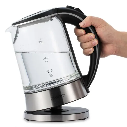 Wasserkocher silber/schwarz Glas/Edelstahl 1.7L