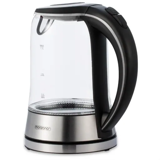 Wasserkocher silber/schwarz Glas/Edelstahl 1.7L