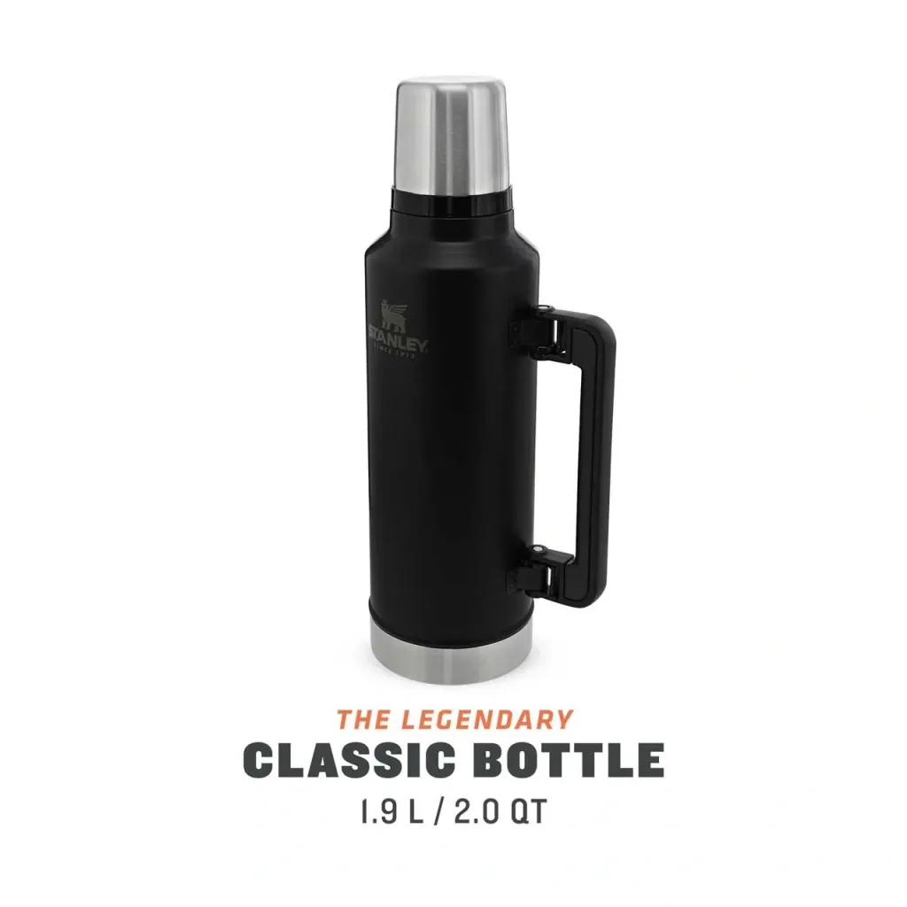 Classic Vakuum-Flasche 1,9 l, matt schwarz, doppelwandige Vakuumisolierung, Griff, Trinkbecher
