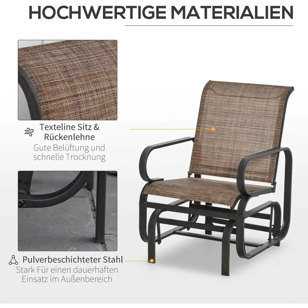 Schaukelstuhl Garten Gartenstuhl Relaxstuhl Gartenschaukel Schaukel Stuhl outdoor für Terrasse Balkon Stahl Texteline Br