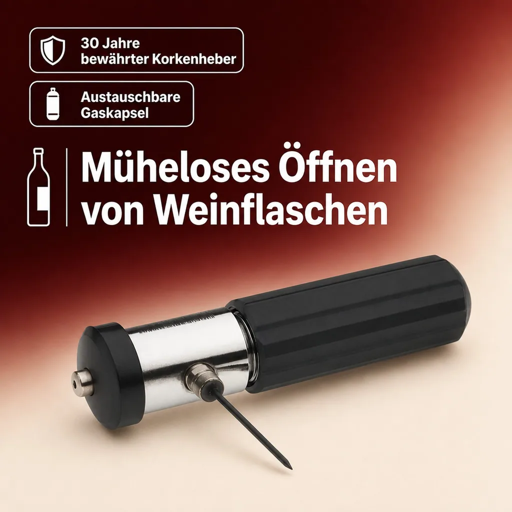 Druckluft Korkenzieher, Weinflaschenöffner, Corklift Automatik - Müheloses Öffnen von Weinflaschen