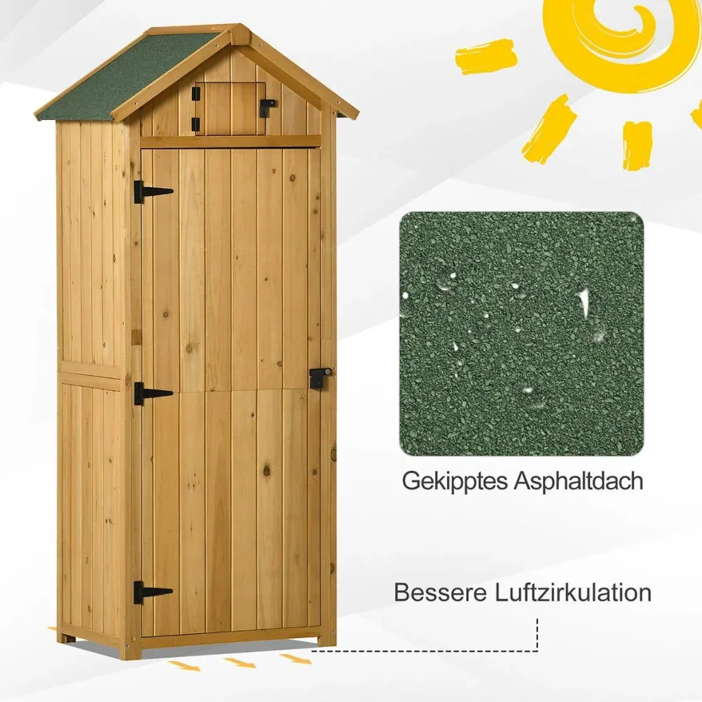 Gartenschrank Gartenhaus Gerätehaus Geräteschuppen mit Fachböden Asphaltdach Fenster Holz Gelb+Grün 77 x 54,2 x 179 cm