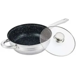 Töpfe und Pfannen - 12 Stück - Mit Untersetzern und Deckeln - Marmorbratpfanne - Bratpfanne - Schmorpfanne - Silber