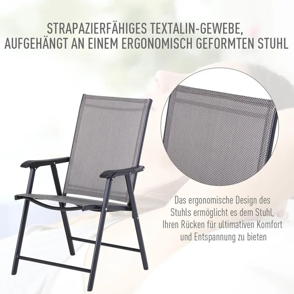 Klappstuhl mit Armlehne 2er Set Campingstuhl Angelstuhl Metall Grau 58 x 64 x 94 cm