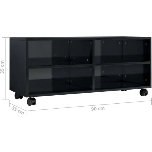TV-Schrank mit Rollen 90x35x35 cm Spanplatte Hochglanz schwarz