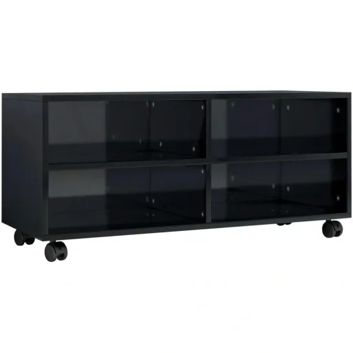 TV-Schrank mit Rollen 90x35x35 cm Spanplatte Hochglanz schwarz