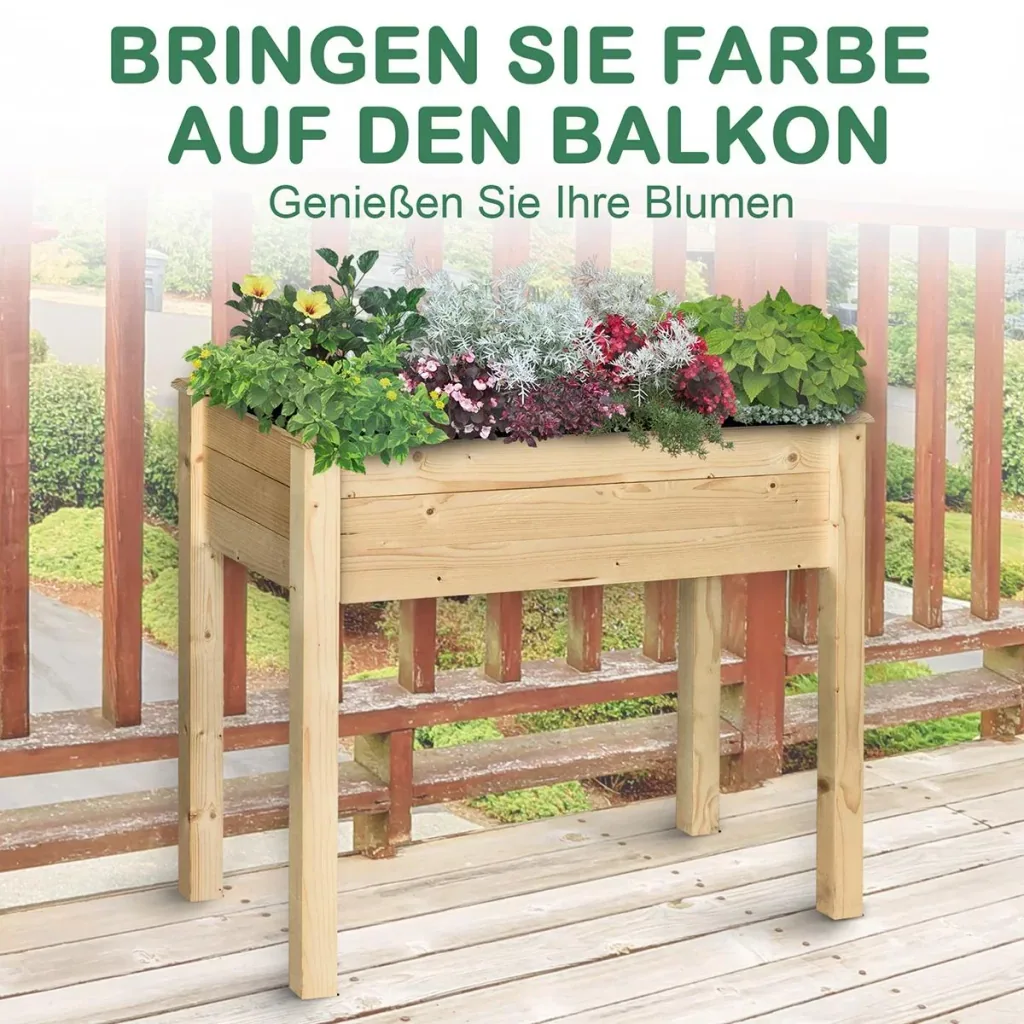 Hochbeet, Pflanzkasten, Blumenkasten, Blumentopf, Kräuterbeet mit Abflusslöchern, Vliesstofftuch, Massivholz Natur 86 x