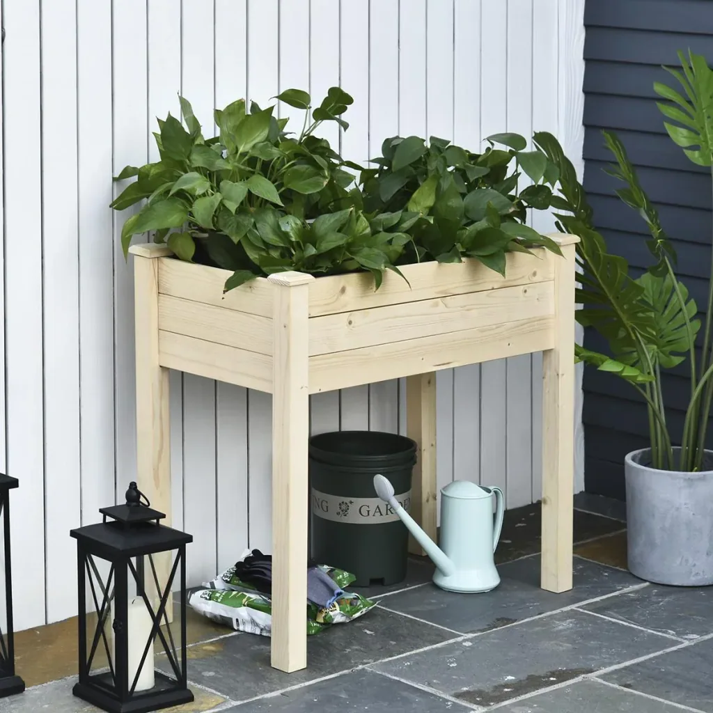 Hochbeet, Pflanzkasten, Blumenkasten, Blumentopf, Kräuterbeet mit Abflusslöchern, Vliesstofftuch, Massivholz Natur 86 x