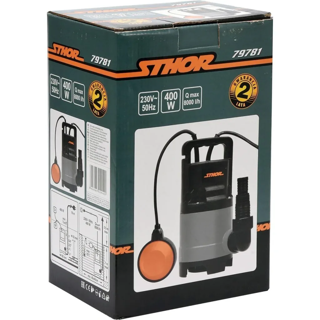 Tauchpumpe - 400W - 8.000 l/h MIT 15-Meter-Gartenschlauch inklusive Düse und Armaturen UND Wasserhahn 1".
