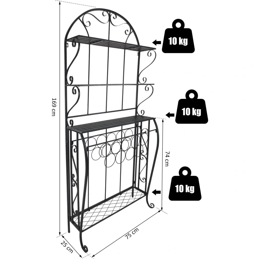 Weinregal Weinhalter Flaschenregal Standregal für 9 Flaschen Metall Schwarz 75 x 25 x 169 cm