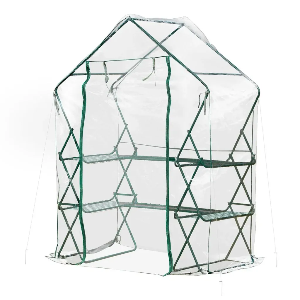 Gewächshaus Treibhaus mit Blumenregal Tomatenhaus Pflanzenhaus für Garten Stahl PVC Transparent+Grün 143 x 73 x 195 cm