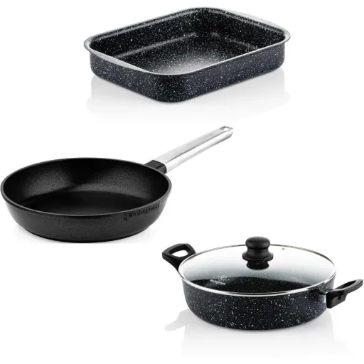 Black Marble SET - Bratpfanne 28 cm + Auflaufform 25 cm + Bratpfanne 28 cm - Schwarz