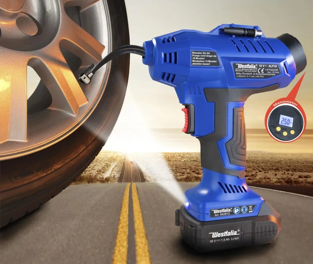 Akku-Luftpumpe 18 Volt, mit Akku 4A und Ladegerät