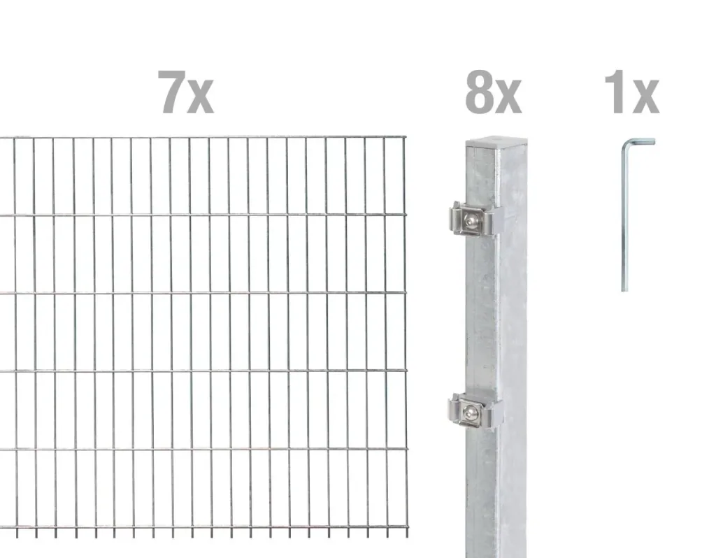 Doppelstabmattenzaun Komplettset, feuerverzinkt, Höhe 160 cm, Länge 14 m