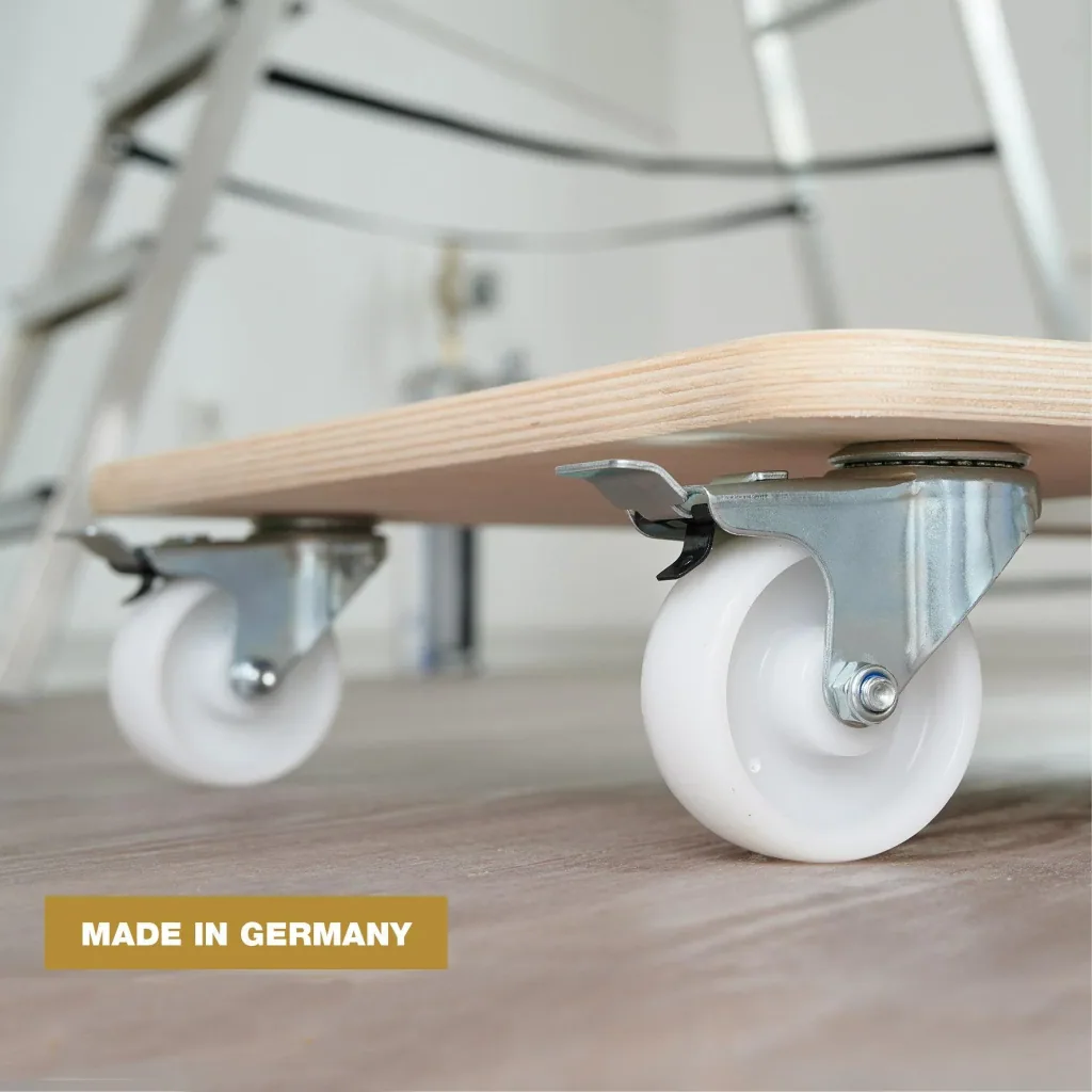 Transporthilfe MM 1116, 59 x 49 x 11 cm, harte Rollen Ø 75 mm, Rollenlager, 2 Bremsen, Multiplex FSC®, Tragkraft 250 kg