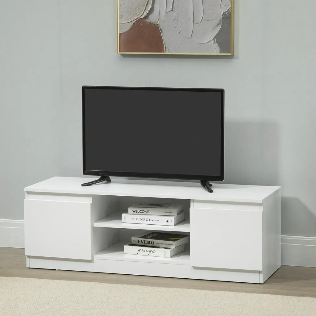 Moderner TV-Schrank mit 2 Fachböden & 2 Schränken, weiß, 120 x 39,5 x 40 cm