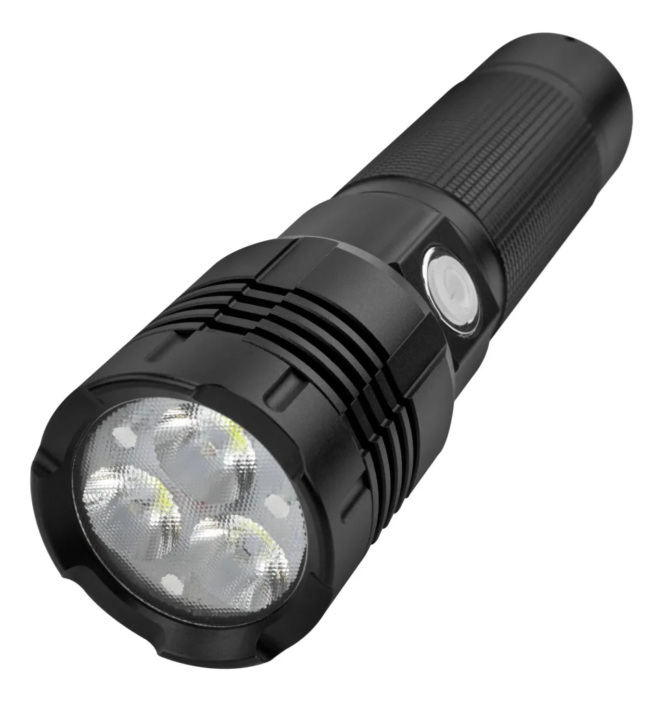 Professionelle LED-Metalltaschenlampe mit 3x10W Hochleistungs-LEDs sowie einer Speziallinse, wiederaufladbar