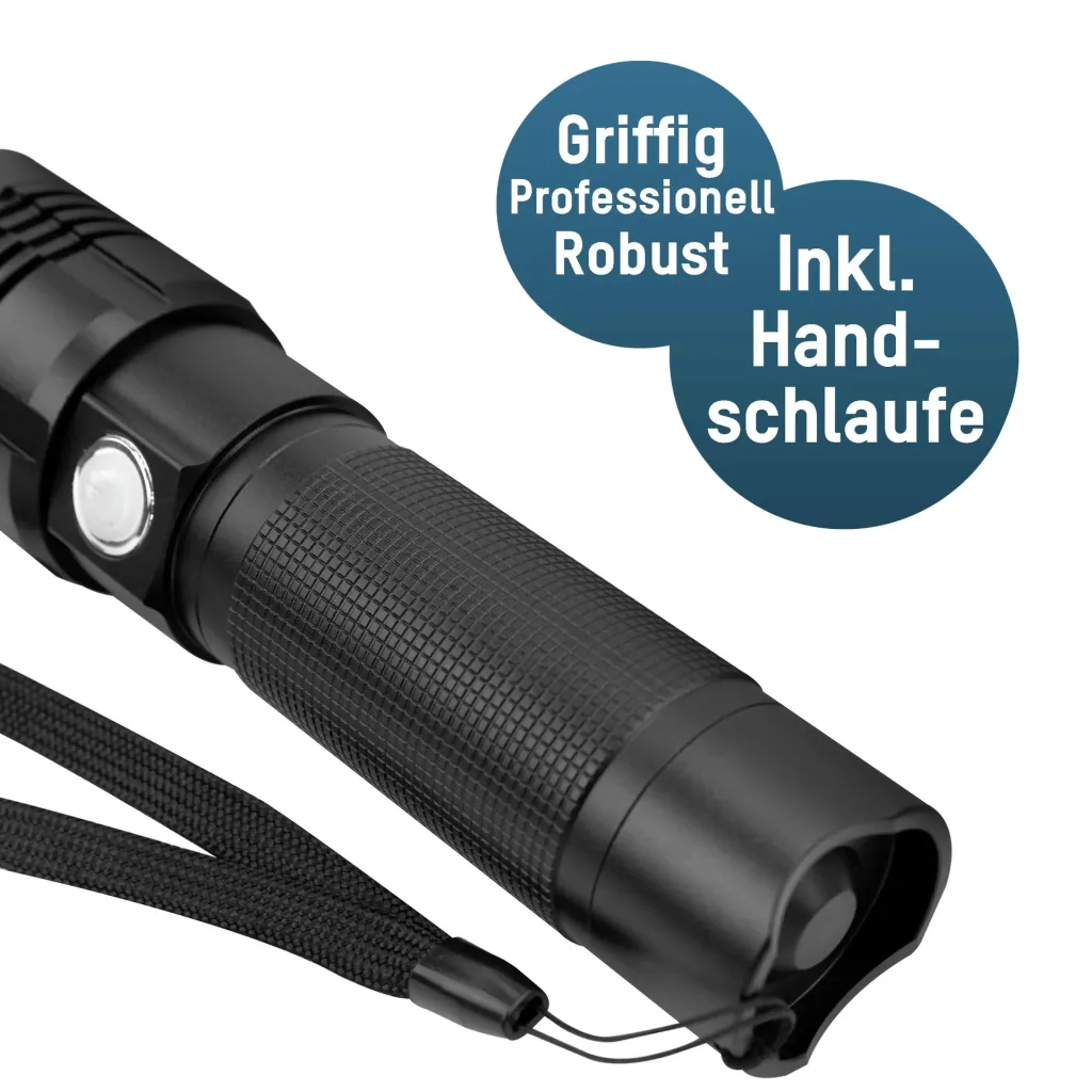 Professionelle LED-Metalltaschenlampe mit 3x10W Hochleistungs-LEDs sowie einer Speziallinse, wiederaufladbar
