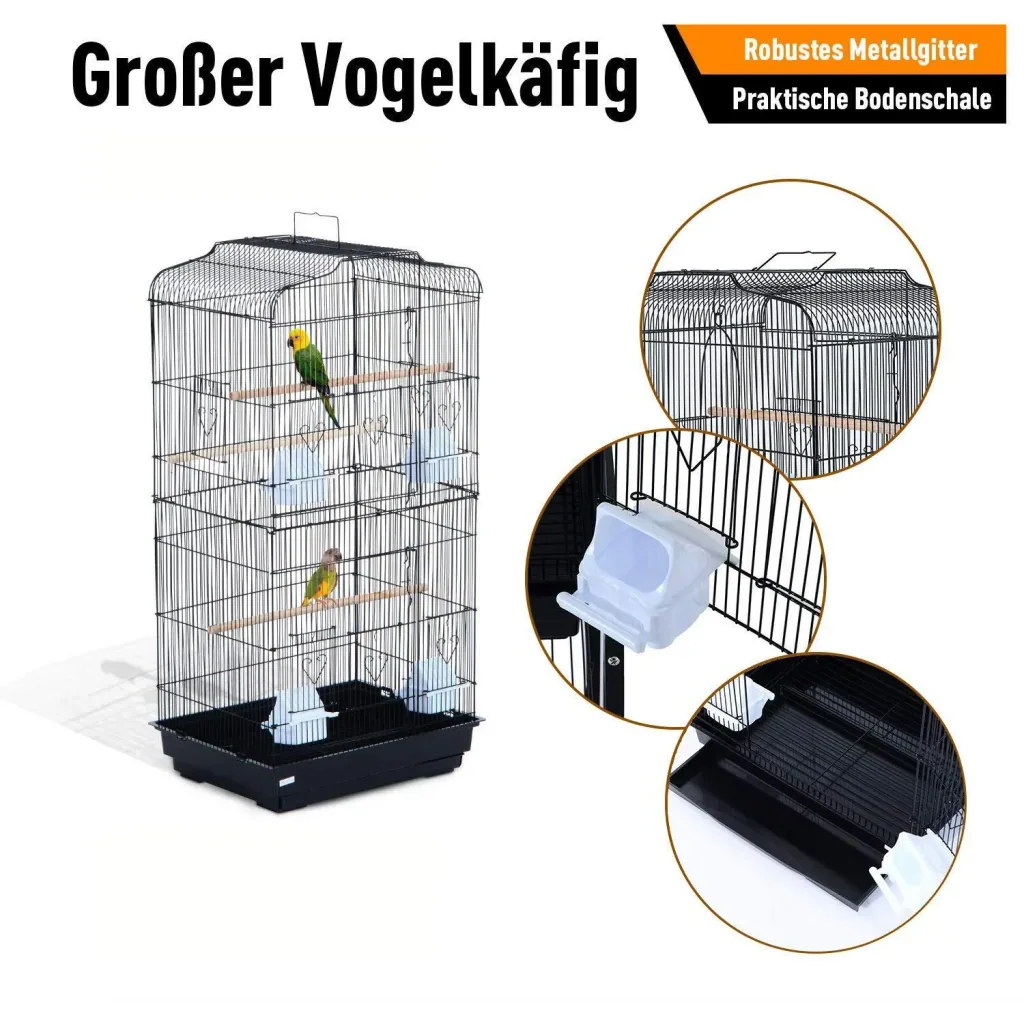 Vogelhaus Vogelkäfig Vogelvoliere für Papagei Wellensittich Vogelbauer mit ausnehmbarer Bodenschale Schwarz 47,5 x 36 x