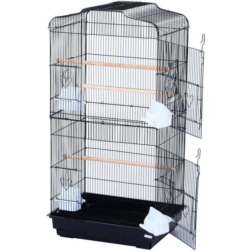 Vogelhaus Vogelkäfig Vogelvoliere für Papagei Wellensittich Vogelbauer mit ausnehmbarer Bodenschale Schwarz 47,5 x 36 x
