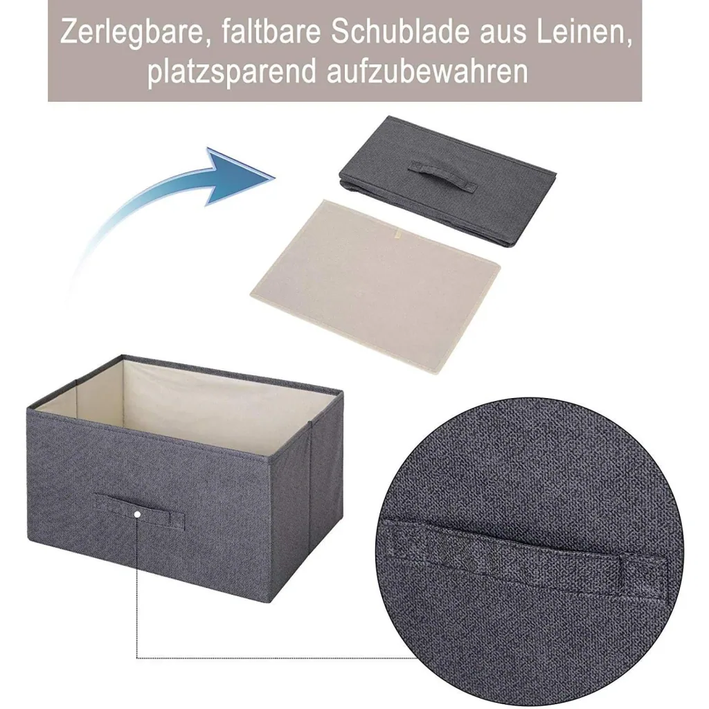 Schubladenschrank Aufbewahrungsschrank mit 4 faltbaren Stoffschubladen Metallgestell + Holz + Leinen Grau 45 x 30 x 92 c
