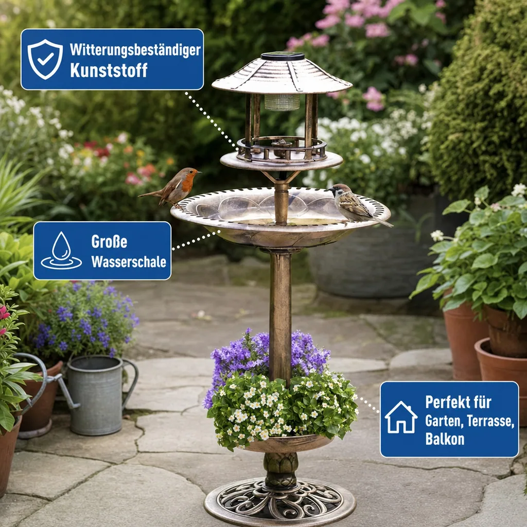 Solar-Vogelbad 4in1, bronze