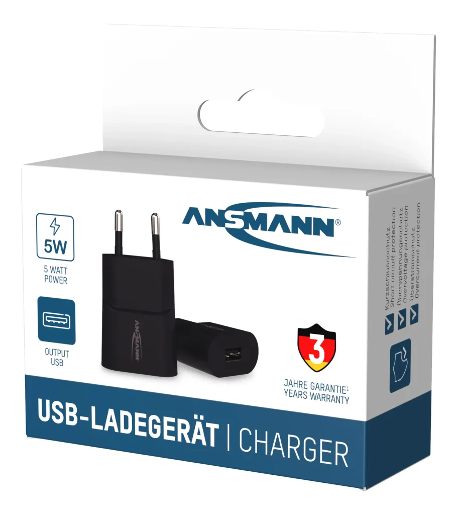 Heimladegerät HC105 – 5W USB-Stromadapter, 1x USB-Port, 5V DC, Schwarz