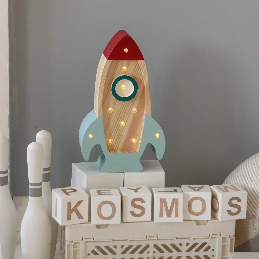 Little Lights Nachtlicht Kinder, Nachtlampe Mini-Raketenschiff - 100% Kiefernholz natur, Farbe: Holz