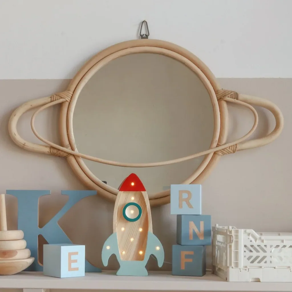 Little Lights Nachtlicht Kinder, Nachtlampe Mini-Raketenschiff - 100% Kiefernholz natur, Farbe: Holz
