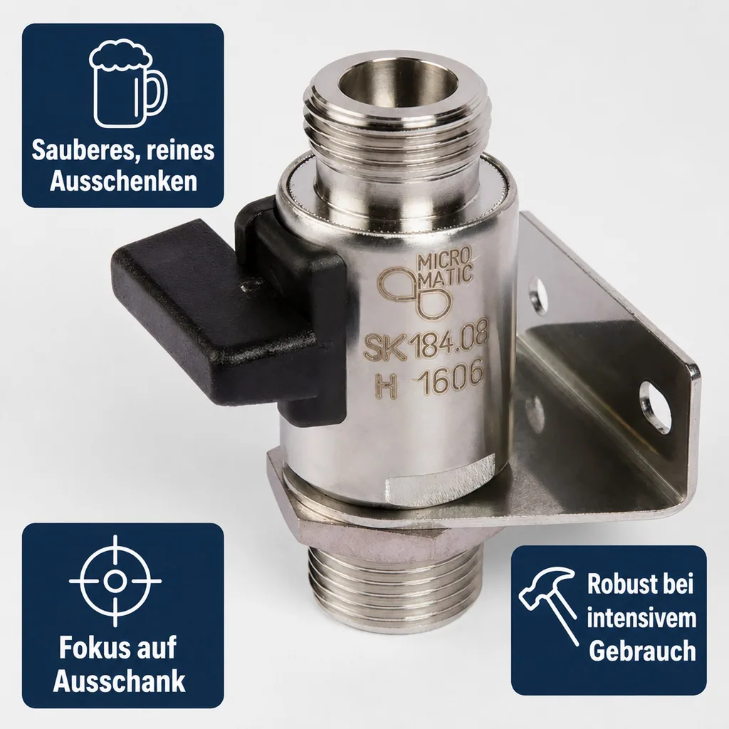Wandhalter mit Abstellhahn für Bierzapfanlagen, 5/8 Zoll, NW: 10 mm