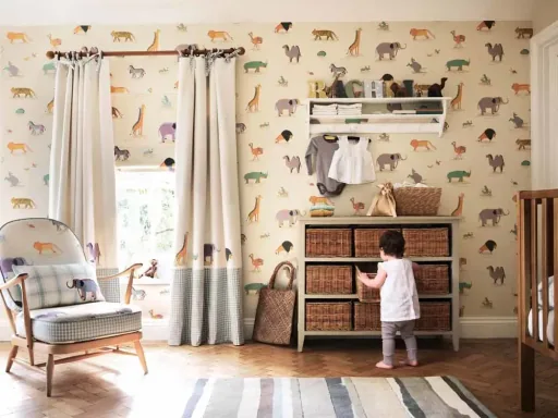 Little Sanderson Abracazoo Motivstoff Safari Tiere aqua lila orange