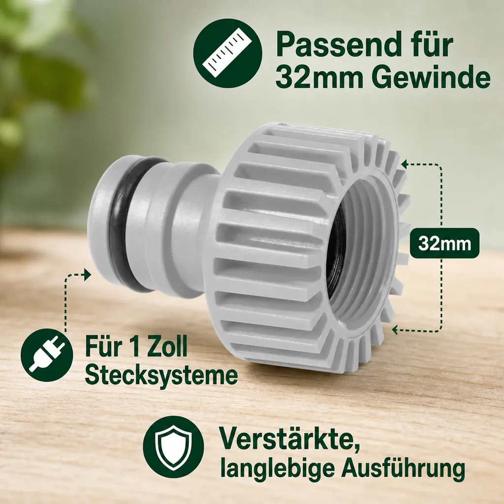 1 Zoll Wasserhahn Adapter, 32mm Wasserhahn Anschluss, Verstärkter Anschluss