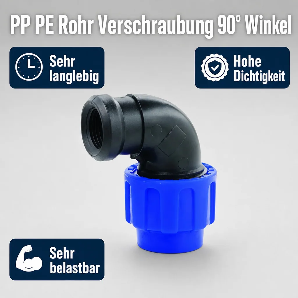 PP PE Rohr Verschraubung 90° Winkel 25 x 3/4" IG