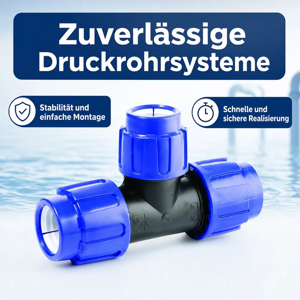 PE Rohr Verschraubung, T-Stück reduziert 25x20x25, Klemmverschraubung, PP PE Rohr, Trinkwasser geeignet