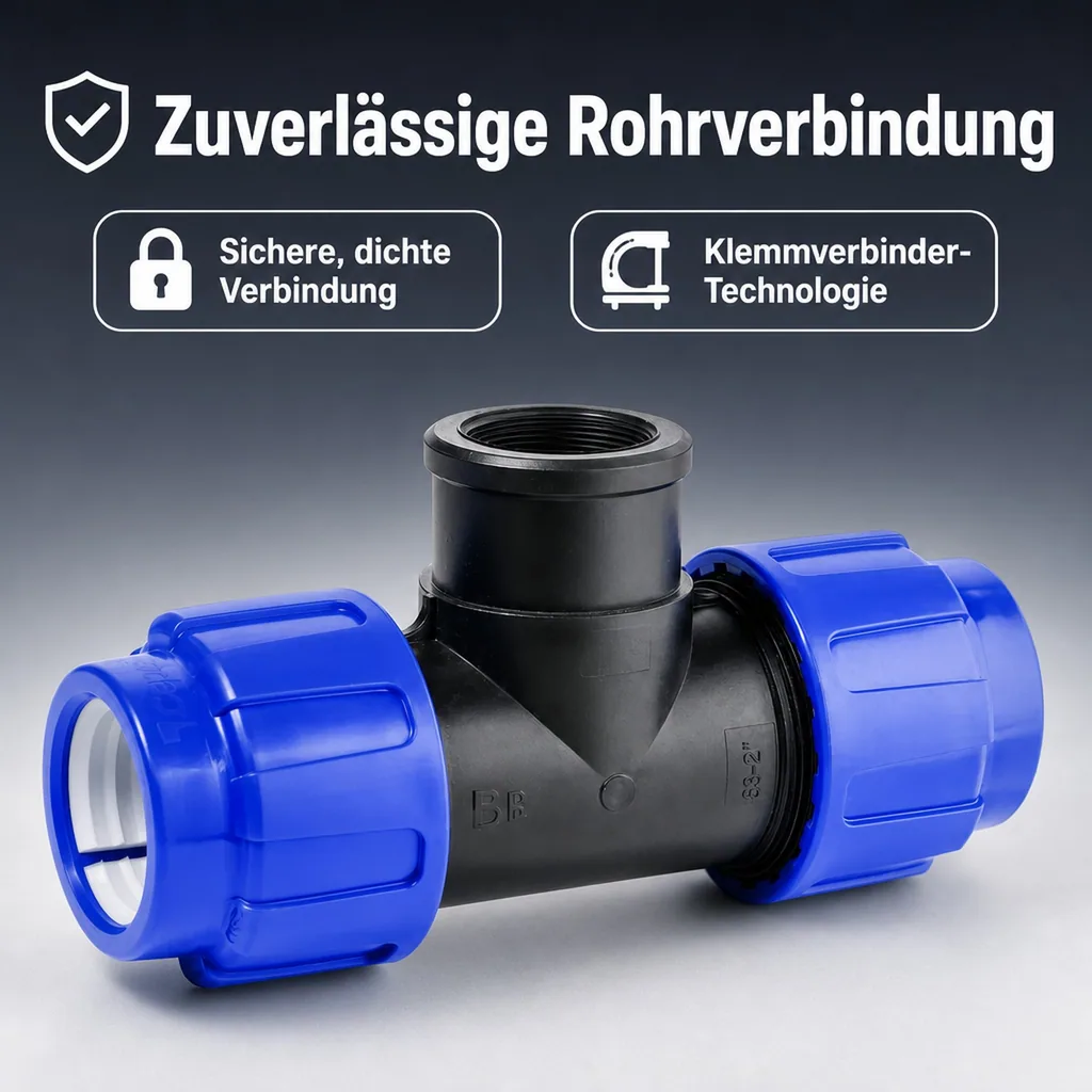 PE Rohr Verschraubung, T-Stück 25mm, Klemmverbinder, Rohrverbinder