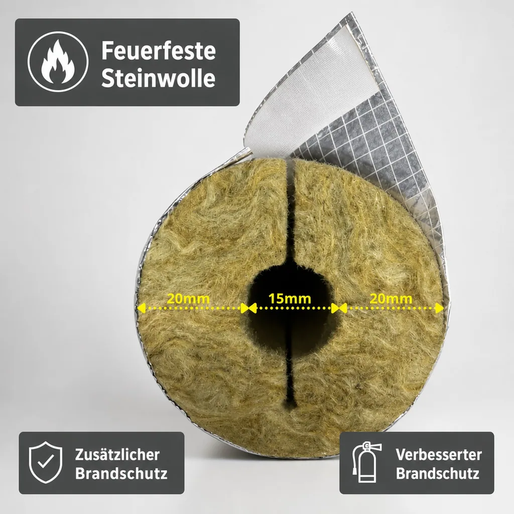 Rohrisolierung, Heizungsrohrisolierung, Steinwolle, 15mm, Alu, 1m