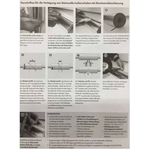 Rohrisolierung Steinwolle, Heizungsrohrisolierung ALU 1m, 22x20mm, GEG 100%
