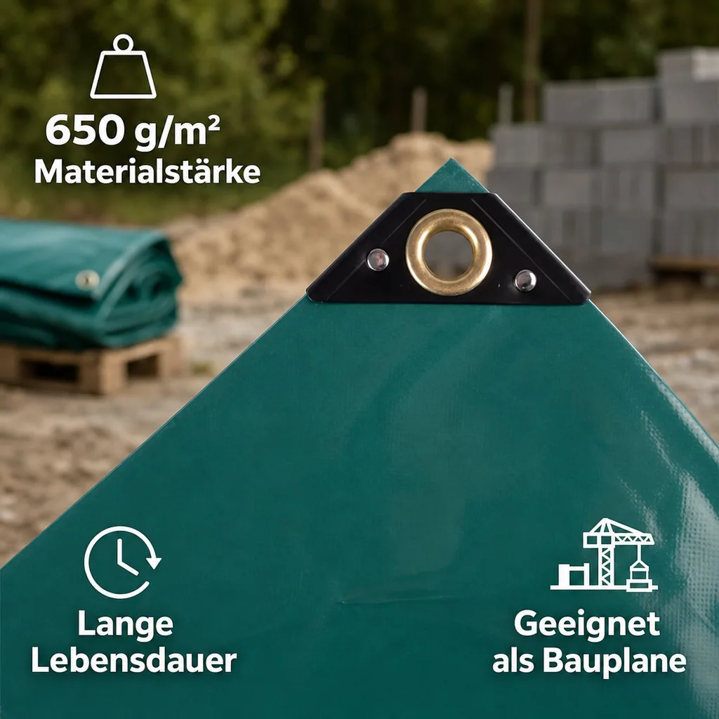 PVC Plane, Abdeckplane, 650g, grün 1,5 x 10m (15m²), wasserdicht, reißfest