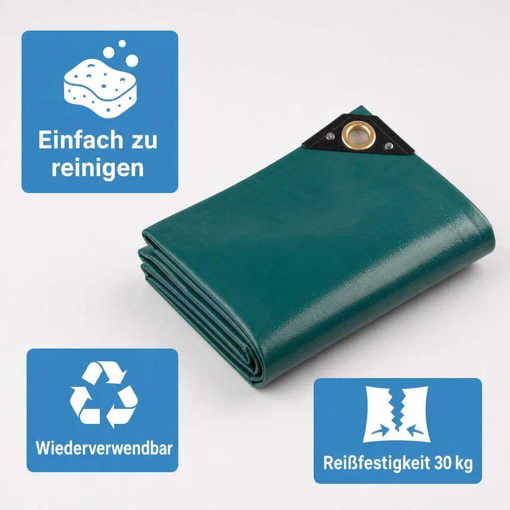 PVC Plane, Abdeckplane, 650g, grün 1,5 x 10m (15m²), wasserdicht, reißfest