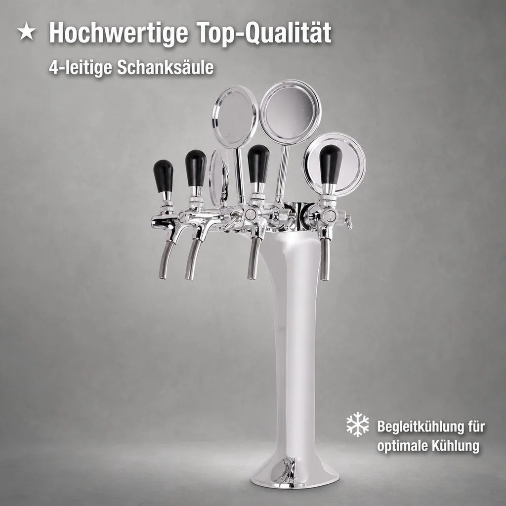 Schanksäule, Bierzapfsäule 4-leitig, Chrom - Elegante & Hochwertige für Bars & Restaurants, "Topp-Qualität!"