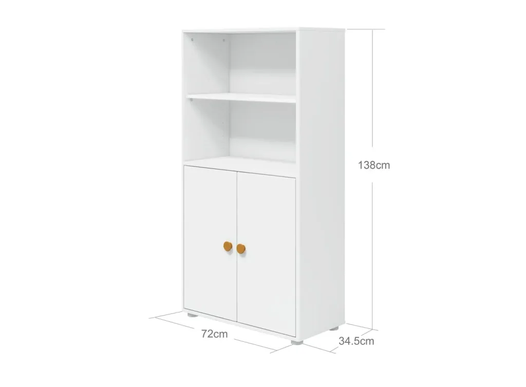 FLEXA Bücherregal, Bücherwand - Midi, 2 Türen, 72 cm x 138 cm, Farbe: Weiß/Senf